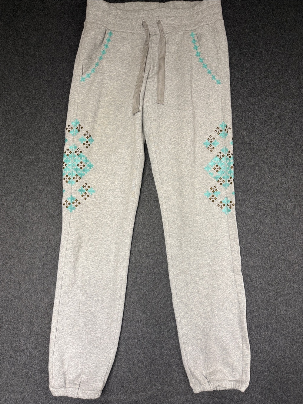 LUCKY BRAND XS Gray Lotus Joggers Turquoise‎ Studded Sweatpants